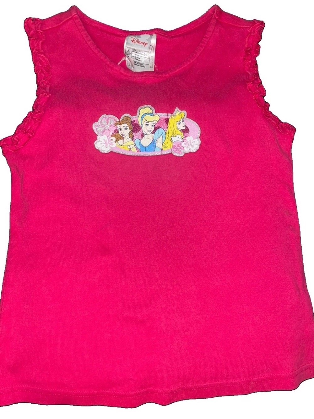 Vintage Y2K Disney Store Princess Tank Top Size 7/8 Pink Belle Cinderella Aurora